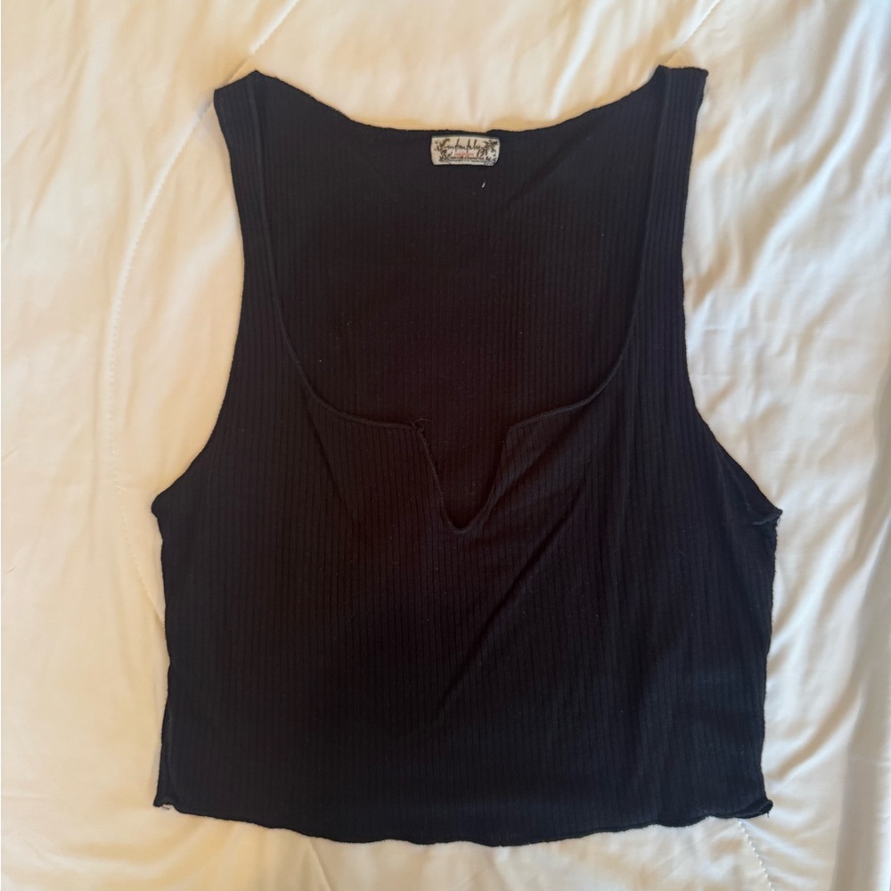 Free People Black Ribbed Tank Top
